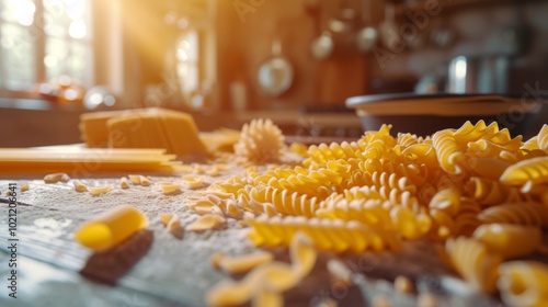 Close-up of Raw Pasta on a Floured Countertop photo