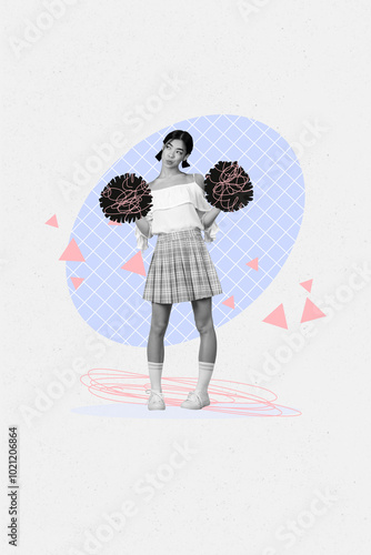 Composite trend artwork 3D sketch image photo collage of young woman attractive sportswoman model posing cheerleader team support uniform photo