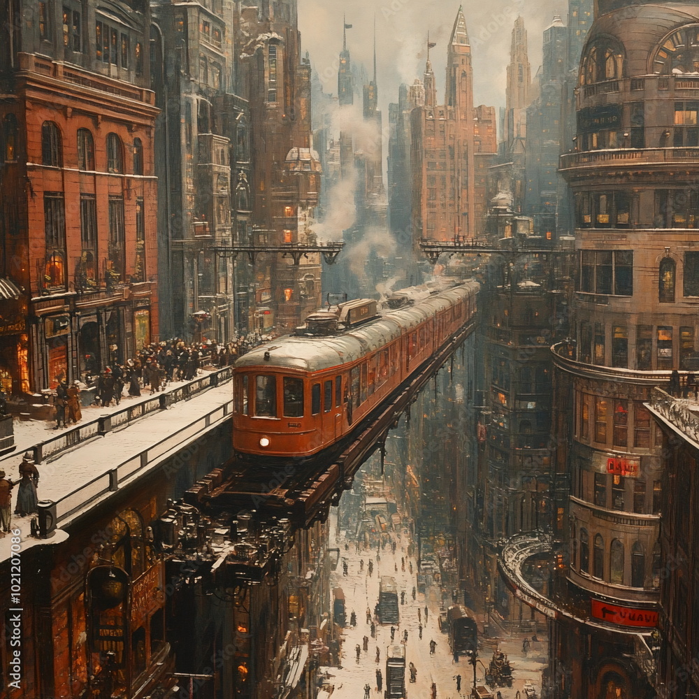 Obraz premium Timeless City with a Blend of History, Fantasy, and Industry