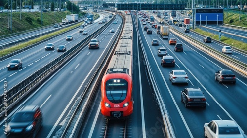 Train and Traffic on Modern Urban Roadway