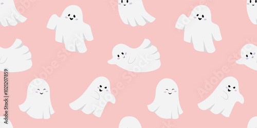seamless pattern with cute ghosts on pink background, design for halloween wrapping paper,background,textile,prints,decoration