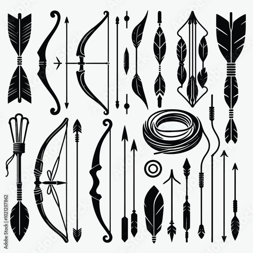 Bowstring Silhouette set vector