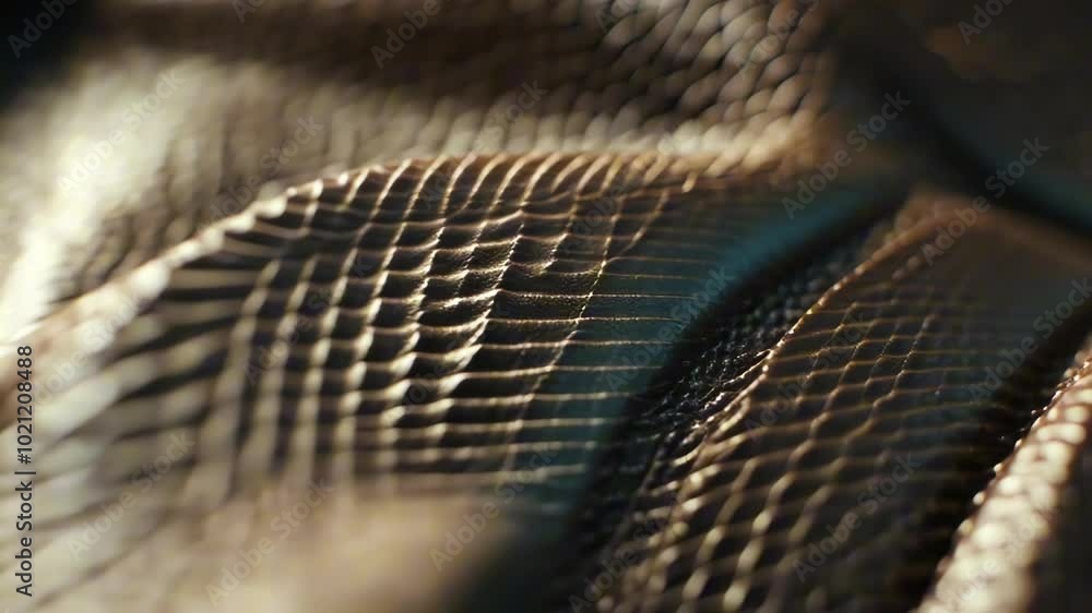 Close-up of textured leather showcasing intricate patterns and reflections. Close-up of textured leather showcasing intricate patterns and reflections.