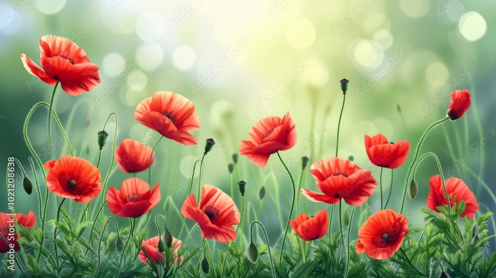 Obraz premium Red Poppies Blooming in a Summer Meadow - Nature Photography