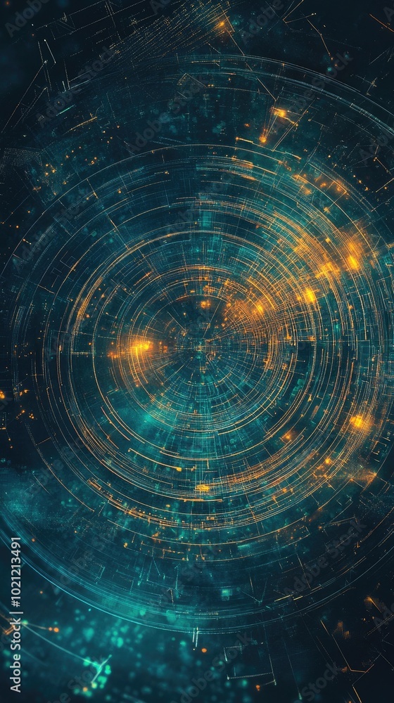 Fototapeta premium A mesmerizing abstract pattern showcasing shimmering lights and circular shapes, evoking a sense of cosmic mystery and depth.