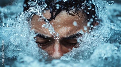 Person unable to drink water, showing extreme discomfort, illustrating hydrophobia, rabies symptom, fear of water photo