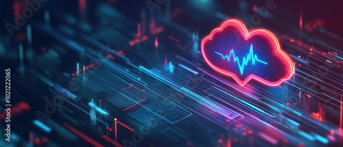 A digital representation of a cloud with a heartbeat line, symbolizing health technology.