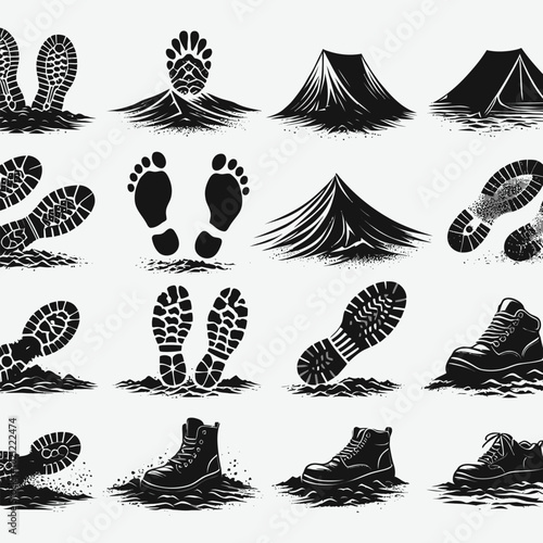 Ground tarp or footprint Silhouette Set Vector