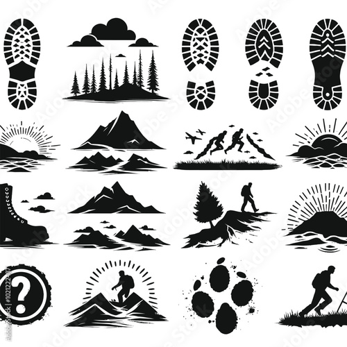 Ground tarp or footprint Silhouette Set Vector