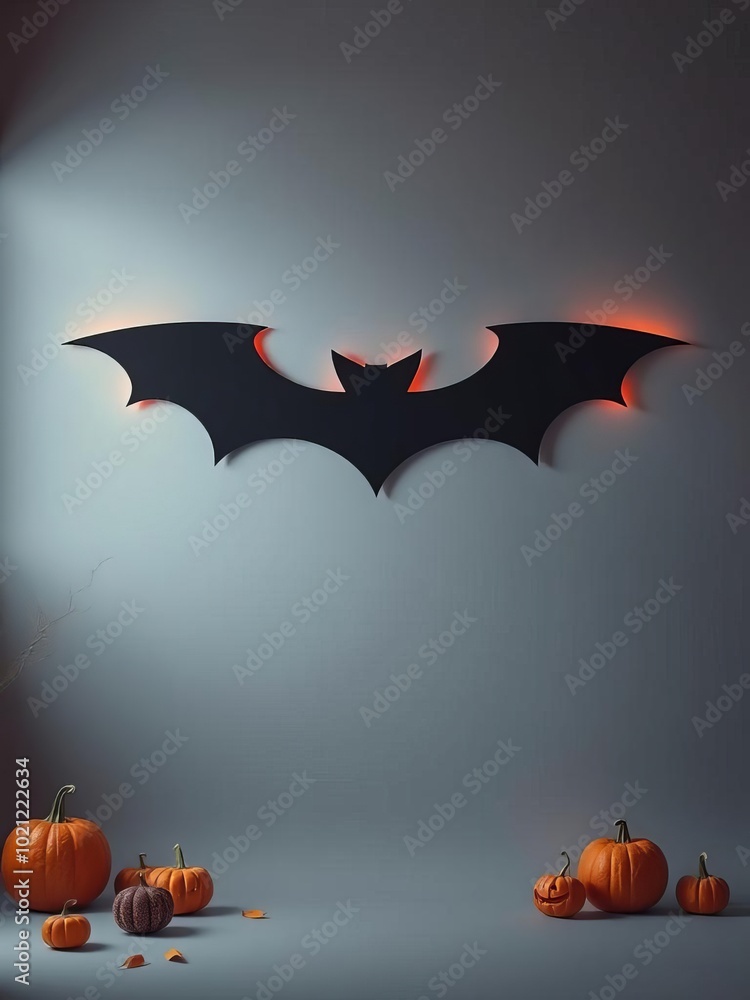 Naklejka premium Modern halloween backdrop with simple shapes forming a bat with copy space --ar 3:2 --v 61 job id: 460bedc8-d00c-483e-9348-c4710d50df01 halloween backdrop