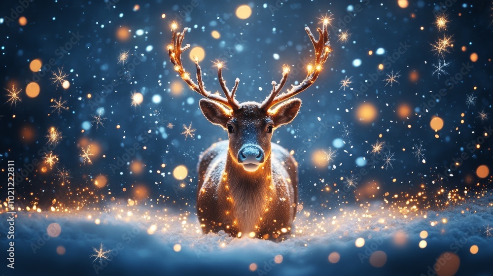 charming ornaments Christmas sparkling backdrop Enchanting Reindeer with Glowing Antlers in Snowy Scene charming ornaments Christmas sparkling backdrop Enchanting Reindeer with Glowing Antlers in Snowy Scene