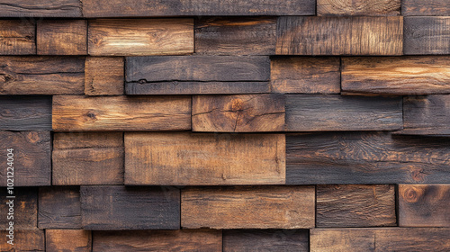 Horizontal rustic wood plank wall background. A textured close-up of a rustic wooden wall made of dark, weathered planks with varying shades of brown and black.