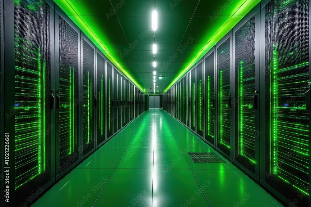 Clean energy-powered data center, symbolizing green tech infrastructure Clean energy-powered data center, symbolizing green tech infrastructure