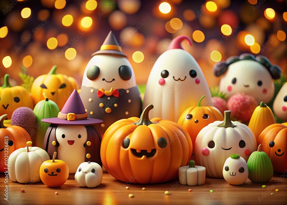 Adorable Kawaii Halloween Characters with Cute Ghosts, Pumpkins, Bats, and Colorful Spooky Designs Adorable Kawaii Halloween Characters with Cute Ghosts, Pumpkins, Bats, and Colorful Spooky Designs