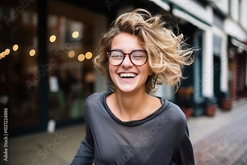 Portrait of a beautiful young woman with eyeglasses in the city