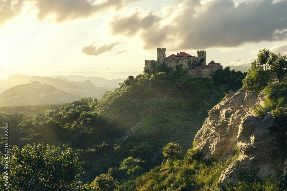 Breathtaking View of Historic Castle on Hilltop Breathtaking View of Historic Castle on Hilltop