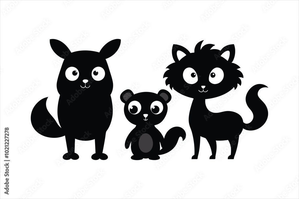 A set of cute funny animals vector artwork illustration. A set of cute funny animals vector artwork illustration.