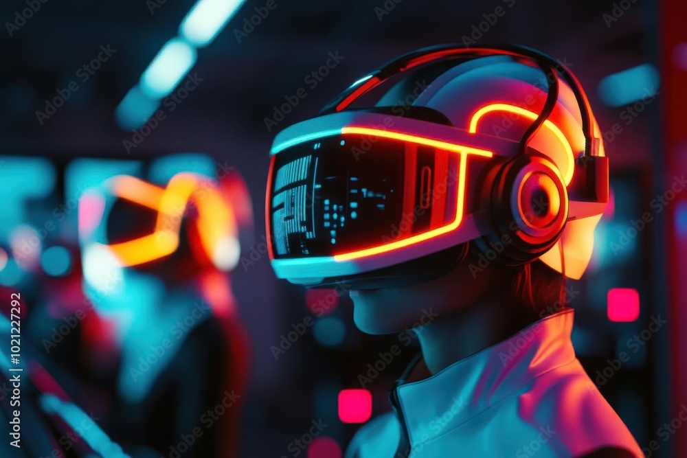 Creative fintech startup hub, diverse team with VR headsets, interactive digital displays, Modern, Illustration, Bright colors, High Detail Creative fintech startup hub, diverse team with VR headsets, interactive digital displays, Modern, Illustration, Bright colors, High Detail