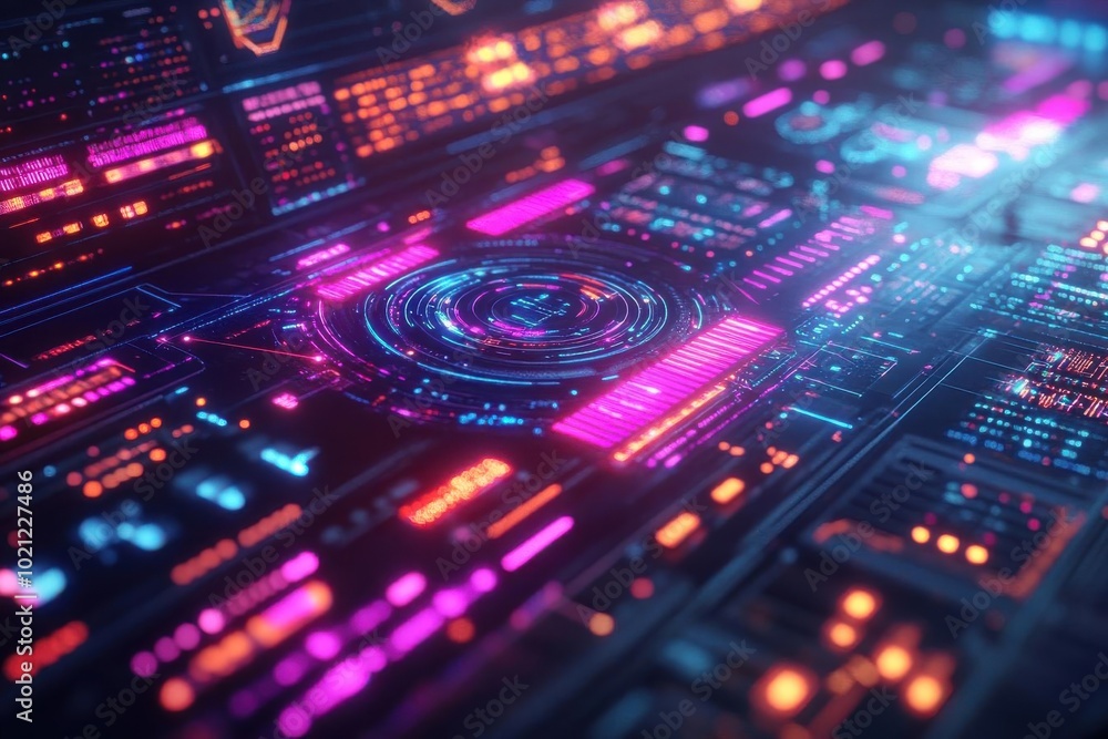 Cryptocurrency integration system, real-time data exchange, modern interface, Techno-futuristic, 3D render, Neon colors, High Resolution Cryptocurrency integration system, real-time data exchange, modern interface, Techno-futuristic, 3D render, Neon colors, High Resolution