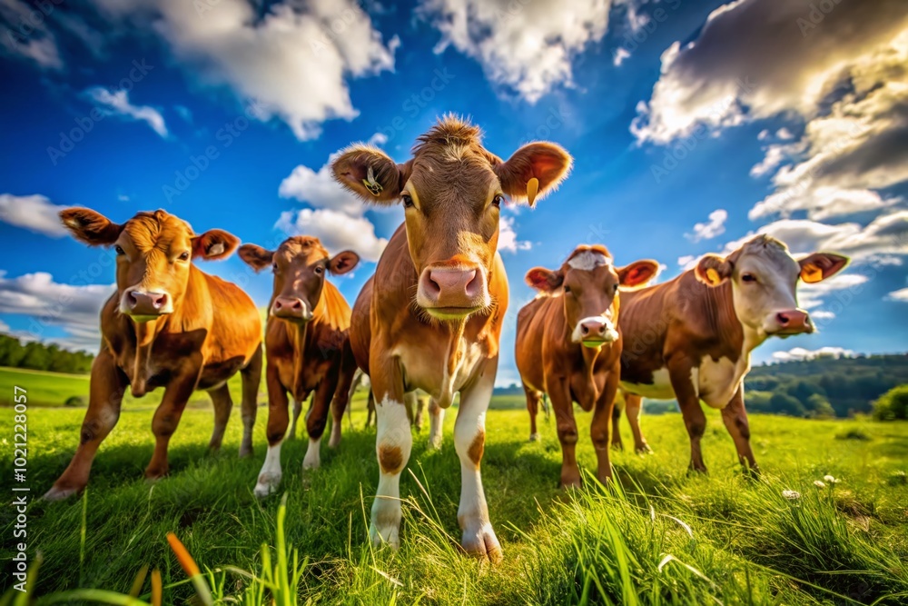 Adorable Miniature Cows Grazing in a Sunny Pasture - Perfect for Farm Life and Animal Lovers Photography Adorable Miniature Cows Grazing in a Sunny Pasture - Perfect for Farm Life and Animal Lovers Photography