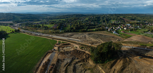 aerial view of a road construction site DK75 near Brzesko Poland photo