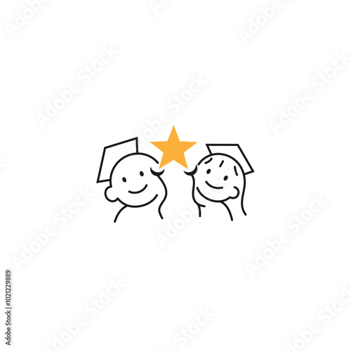 kids reaching for the stars in line art logo design style
