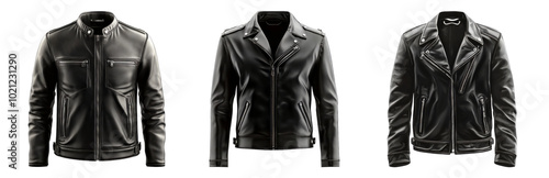 Stylish Black Leather Jackets for Modern Fashion Isolated on Transparent Background