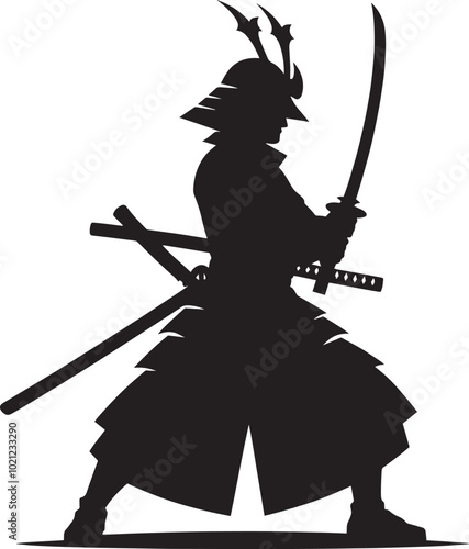 samurai warrior sward man mascot Silhouette illustration isolated on a white background