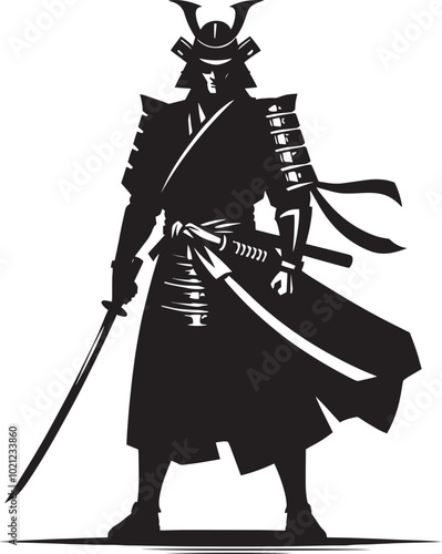 samurai warrior sward man mascot Silhouette illustration isolated on a white background