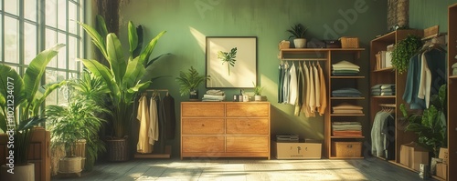 Sustainable clothing store with eco-friendly products, symbolizing green retail photo