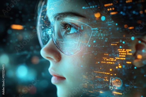 Wallpaper Mural Virtual advisor integration, holographic budget management, engaging interface, Futuristic, Digital art, Bright tones, High Resolution Torontodigital.ca