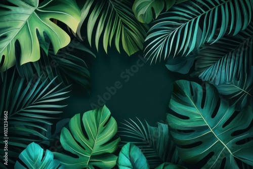 Wallpaper Mural Lush Green Leaves on Dark Background Torontodigital.ca