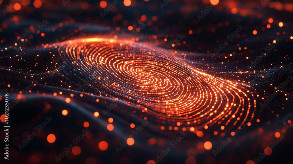 Abstract Fingerprint Pattern Composed of Glowing Particles Abstract Fingerprint Pattern Composed of Glowing Particles