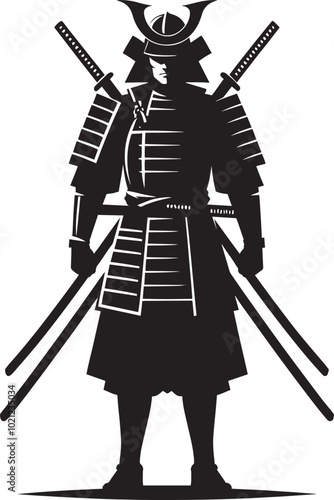 samurai warrior sward man mascot Silhouette illustration isolated on a white background