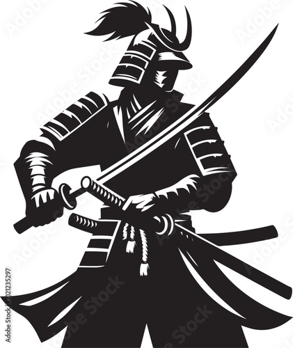 samurai warrior sward man mascot Silhouette illustration isolated on a white background
