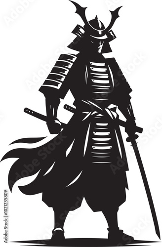 samurai warrior sward man mascot Silhouette illustration isolated on a white background