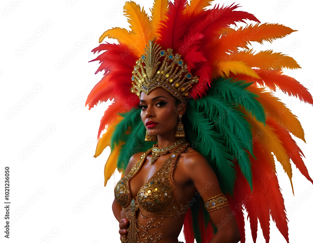 Fototapeta premium Samba Dancer in Traditional Carnival Costume Isolated on Clear Background