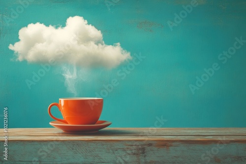 Colorful Orange Cup with Cloud on Vibrant Background