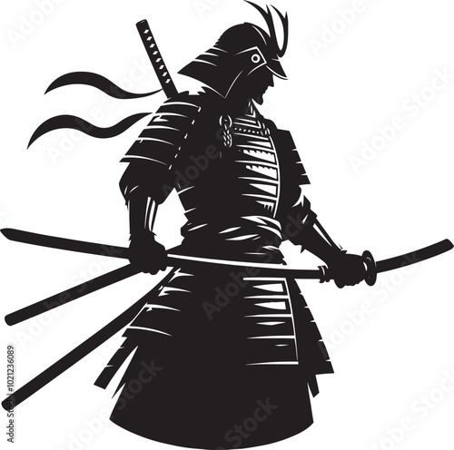 samurai warrior sward man mascot Silhouette illustration isolated on a white background