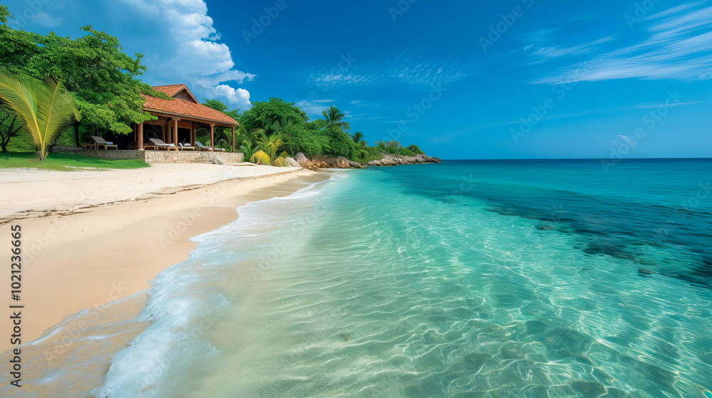 Tropical Paradise Escape. Summer vacation and tropical beach background concept Tropical Paradise Escape. Summer vacation and tropical beach background concept