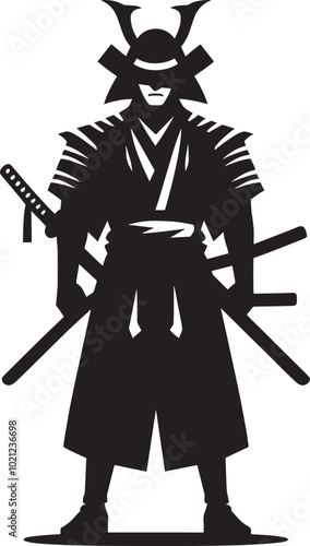 samurai warrior sward man mascot Silhouette illustration isolated on a white background
