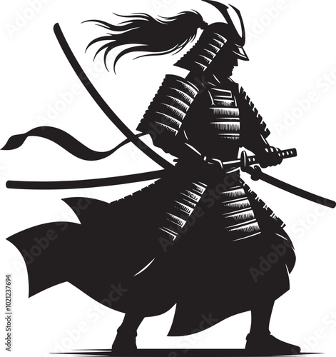samurai warrior sward man mascot Silhouette illustration isolated on a white background
