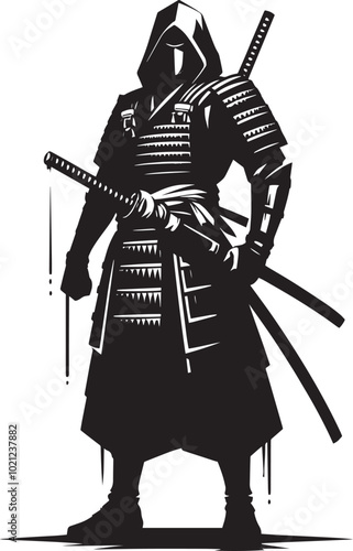 samurai warrior sward man mascot Silhouette illustration isolated on a white background