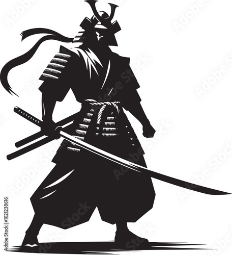 samurai warrior sward man mascot Silhouette illustration isolated on a white background