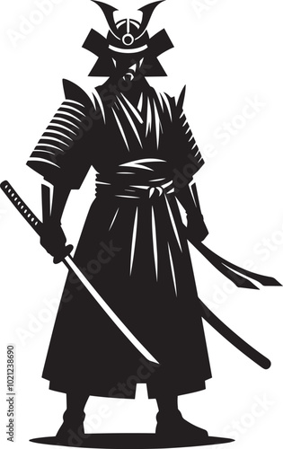 samurai warrior sward man mascot Silhouette illustration isolated on a white background