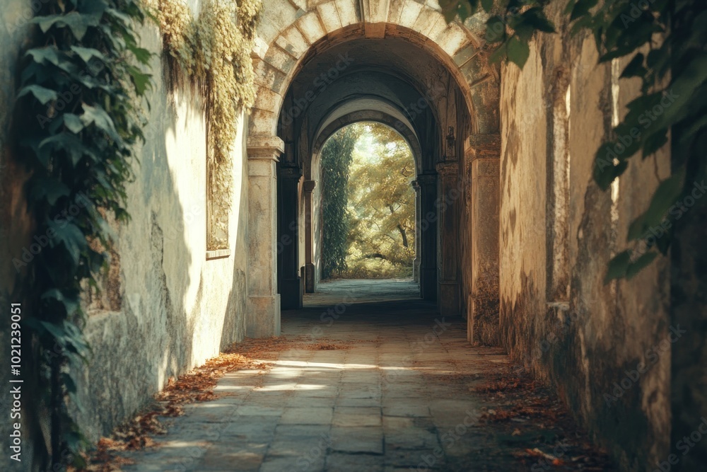 Tranquil Archway in an Abandoned Stone Structure