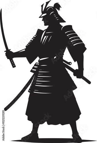 samurai warrior sward man mascot Silhouette illustration isolated on a white background
