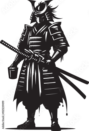 samurai warrior sward man mascot Silhouette illustration isolated on a white background