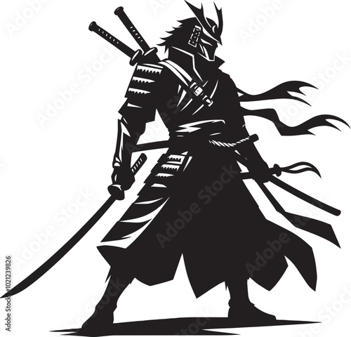 samurai warrior sward man mascot Silhouette illustration isolated on a white background