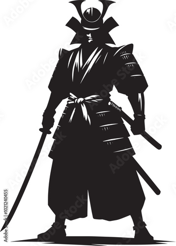 samurai warrior sward man mascot Silhouette illustration isolated on a white background